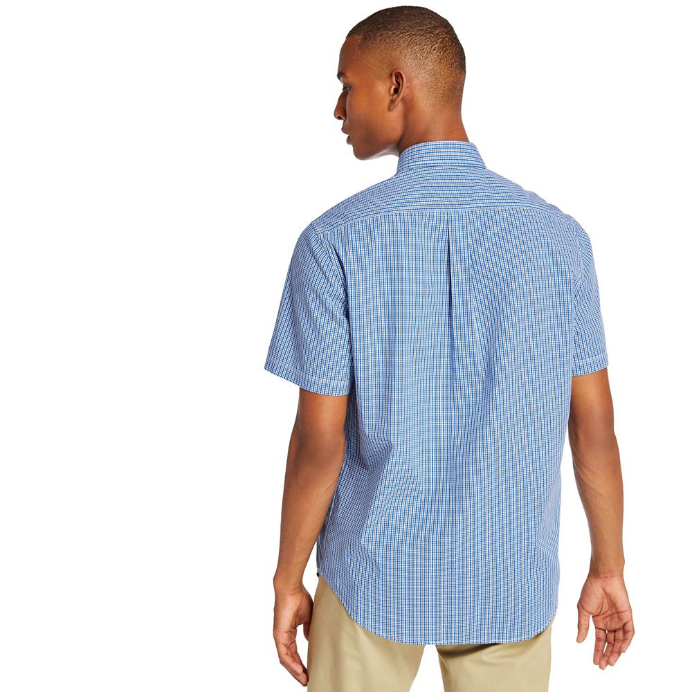 Timberland Mens Shirts Short-Sleeve Saco River Stretch - Blue - India NJ1269387